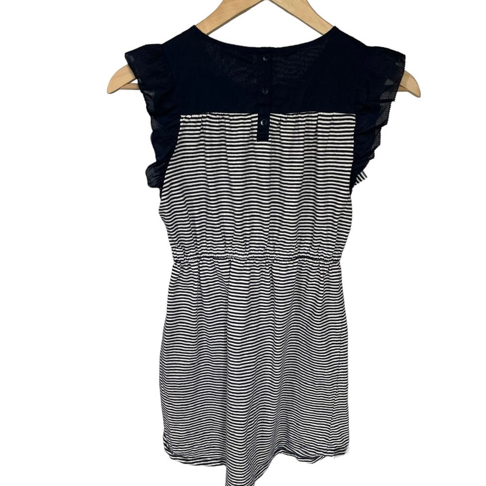 Girls L 10 GAP Kids Navy Blue White Ruffle Flutter Sleeve Stripe Summer Dress - Picture 3 of 5